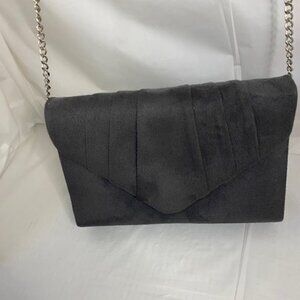 Dasein Gray faux suede pleated envelope clutch bag with silver chain strap.